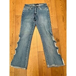 Vtg Wild Secret Y2K Low Rise Bell Bottom Jeans Beaded Cut Out Side Distressed 5